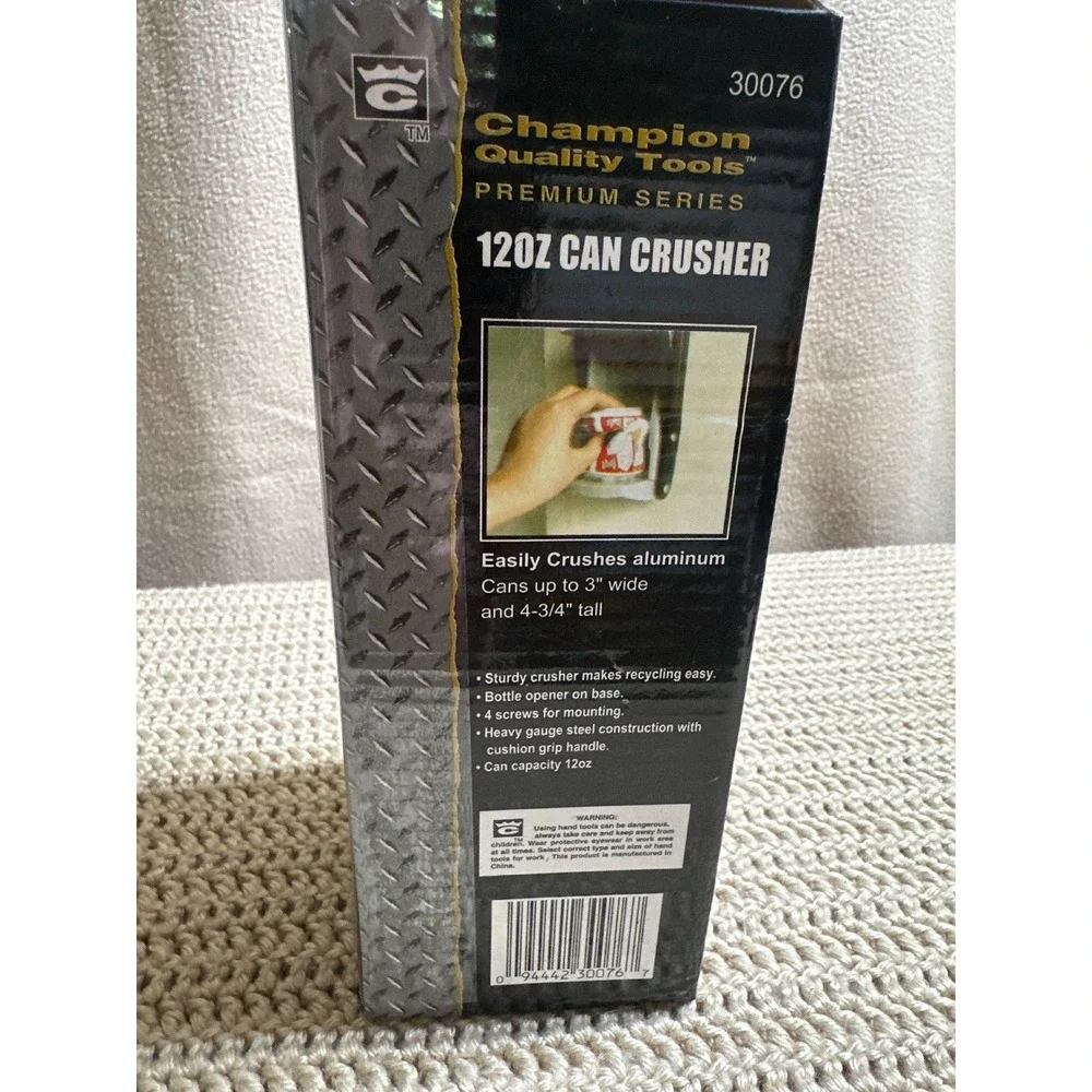 Champion Quality Tools 12 oz Can Crusher Heavy Duty Steel Wall Mount 30076 Black